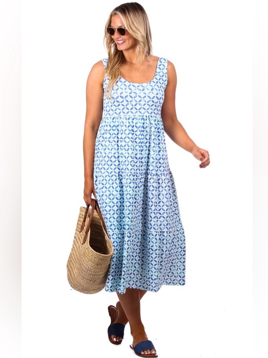 Duffield Lane Women’s Cotton Dress Maxi Summer The Lucy Dress Blue Size Large